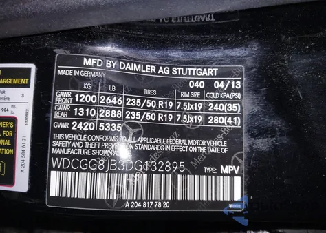 2013 Mercedes-Benz Glk 350 4Matic from USA, damaged, VIN WDCGG8JB3DG132895